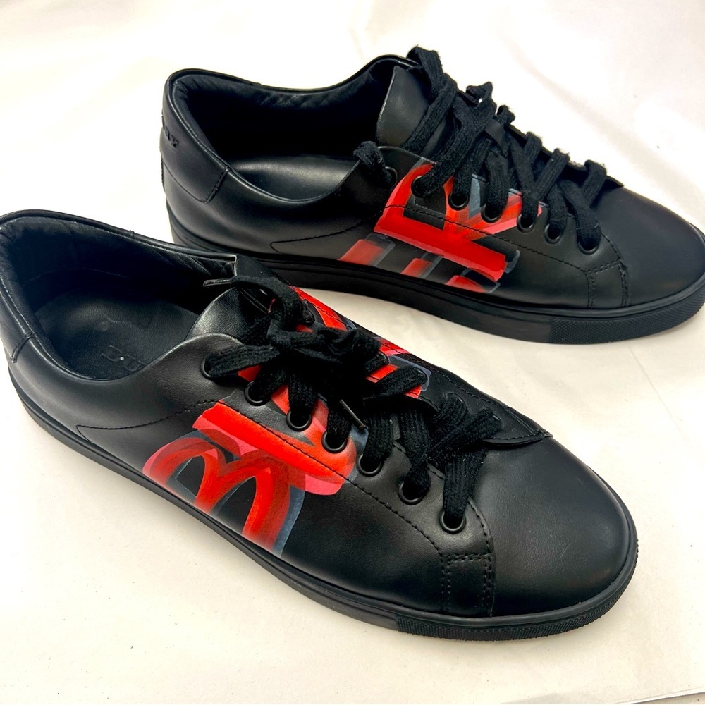 BURBERRY Painted Logo Sneakers Low Cut Sneakers Black Leather Mens 41